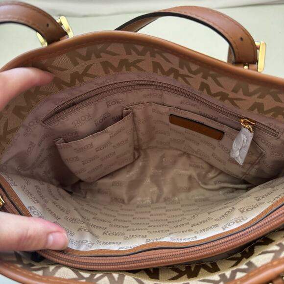 Michael Kors Tan Canvas Monogram Signature Shoulder Bag Tote Purse - Picture 7 of 10